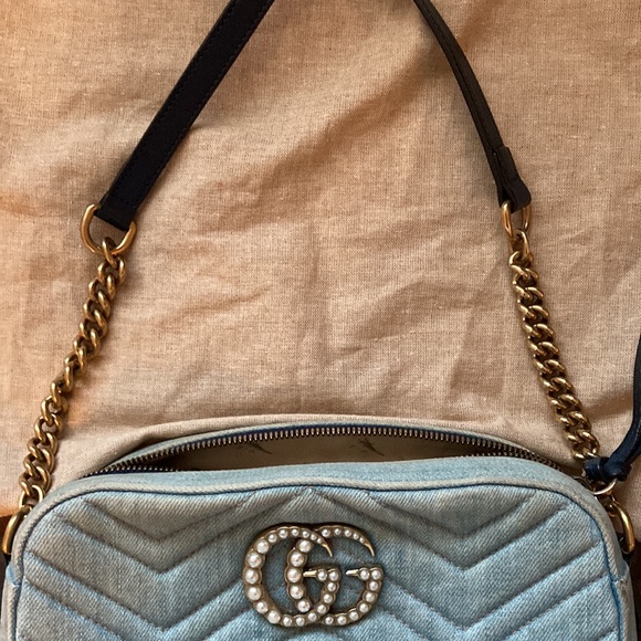 Gucci Denim Matelasse Marmont Small Pearly GG Crossbody - Picture 4 of 15
